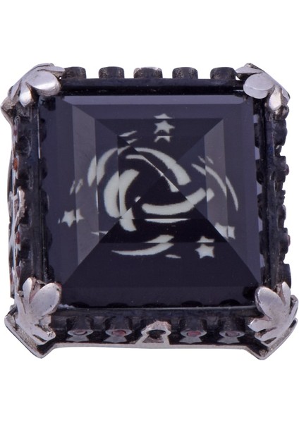 Siyah Zirkon Taşlı Erkek Gümüş Yüzük 22.6 gr