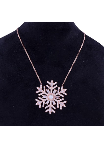 Kadın 925 Ayar Gümüş Kolye (Zrk 2200) Kar Tanesi Model 5.2 gr Rose Gold fiyatları