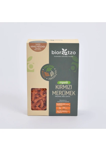 Organik Kırmızı Mercimek Fusilli Burgu Glutensiz Vegan  200 gr