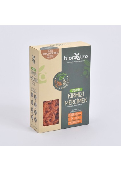 Organik Kırmızı Mercimek Fusilli Burgu Glutensiz Vegan  200 gr