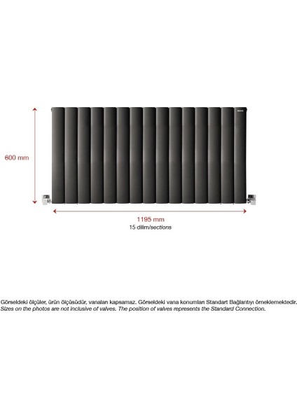600 x 1195 mm Lilac Yatay Antrasit Alüminyum Radyatör Standart Bağlantı fiyatları