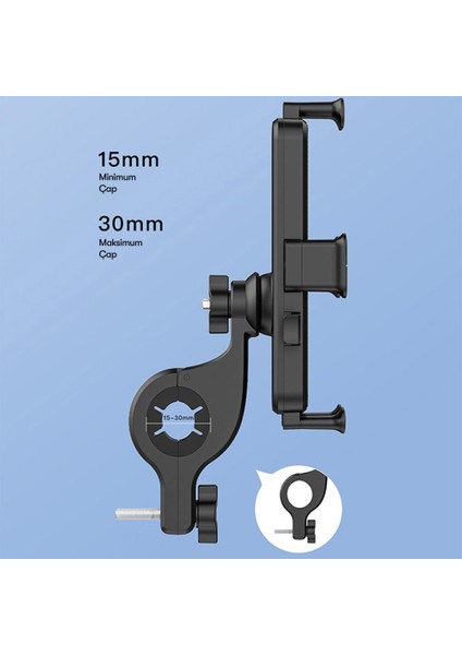 Motosiklet Telefon Tutucu Gidon ve Aynaya Montaj Edilebilir 360 Derece Dönen Otomatik Kilitleme