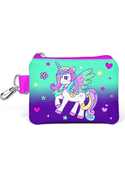Kids Mor Su Yeşili Unicorn Desenli Bozuk Para Çantası 21869