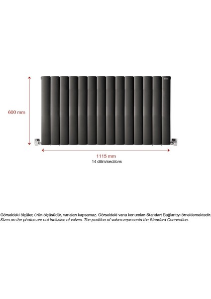 600 x 1115 mm Lilac Yatay Antrasit Alüminyum Radyatör Standart Bağlantı fiyatları