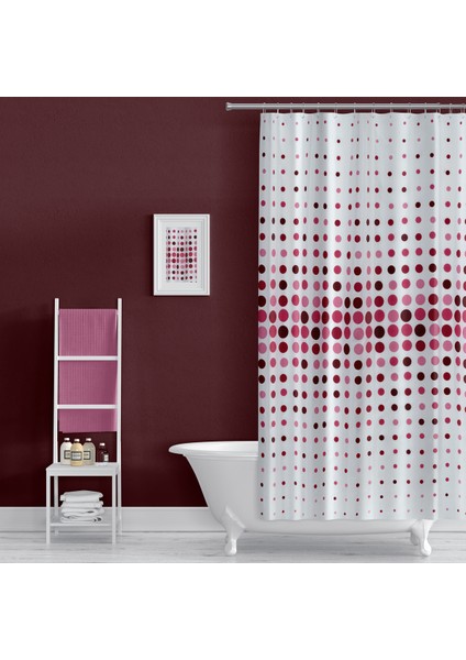 Banyo Perdesi 1x110x200 Tek Kanat Duş Perdesi Halka Hediyeli Duşakabin Perdesi 4961 Pembe