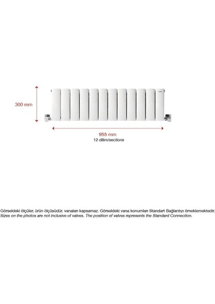 300 x 955 mm Lilac Yatay Beyaz Alüminyum Radyatör Standart Bağlantı fiyatları