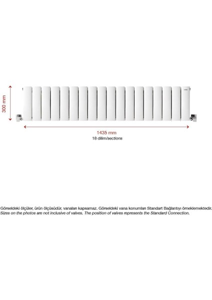 300 x 1435 mm Lilac Yatay Beyaz Alüminyum Radyatör Standart Bağlantı fiyatları