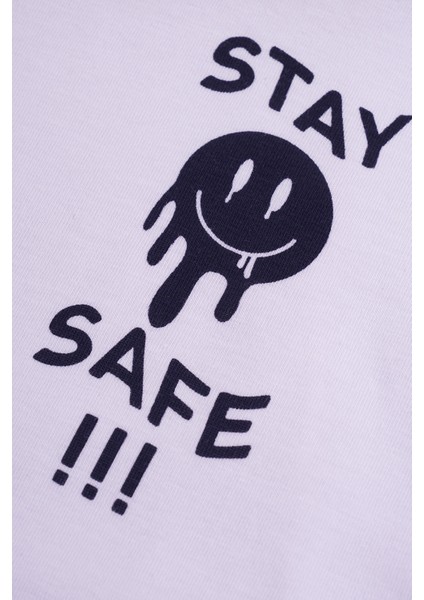 Kız Çocuk Beyaz Nar Renkli Stay Safe Baskılı Taytlı Takım fiyatları