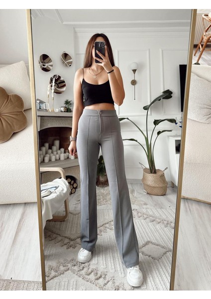 Mevsimlik Palazzo Pantolon Ispanyol Paça Likralı Esnek Yüksek Bel fiyatları