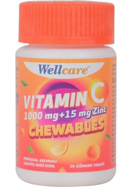 Vitamin C 1000MG + Çinko 15 Mg 30 Çiğneme Tableti