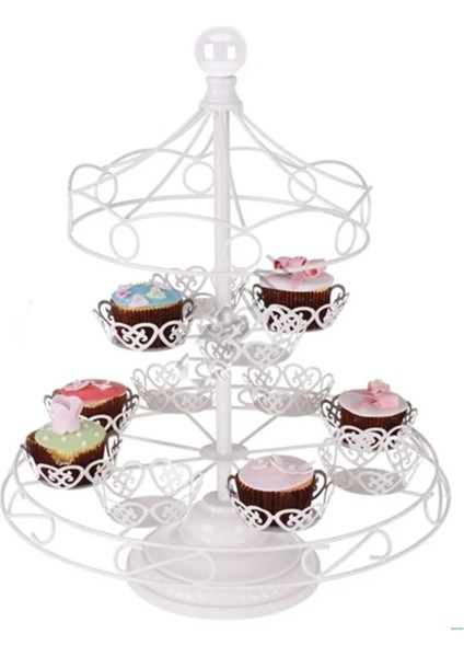 Cupcake Popkek Muffin Kek Standı Atlıkarınca 12 Bölmeli Kek Standı Parti Standı Kek Standı