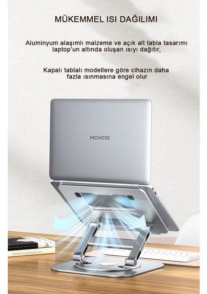 Mars and Hars LS928-3 Aluminyum 360°DÖNER, Katlanır, Yükseklik ve Açı Ayarlı Laptop, Notebook, Tablet Standı (Gümüş)