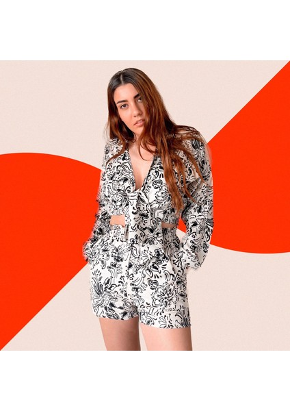Kara Tahta Desen Keten Kimono Takım
