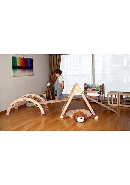 Pikler Tırmanma Seti Montessori Tam Set ve Yastık | Full Set Aktivite Merkezi + Flamingo Desenli Yastık modelleri