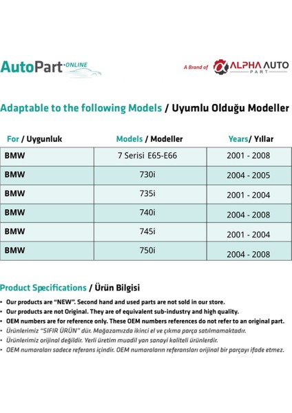 Bmw 730D,740D,745D Için Kilit Parçası