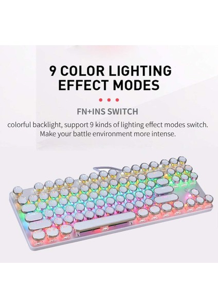 Leaven K550 Kablolu Klavye Daktilo Tarzı Su Geçirmez LED Rgb Gökkuşağı Renler Mekanik Oyuncu Işıklı Klavye Ergonomik Tasarım Rahat 150CM Kablo Uzunluğu Kullanım Bilgisayar Pc Için