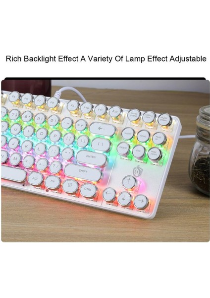 Leaven K550 Kablolu Klavye Daktilo Tarzı Su Geçirmez LED Rgb Gökkuşağı Renler Mekanik Oyuncu Işıklı Klavye Ergonomik Tasarım Rahat 150CM Kablo Uzunluğu Kullanım Bilgisayar Pc Için