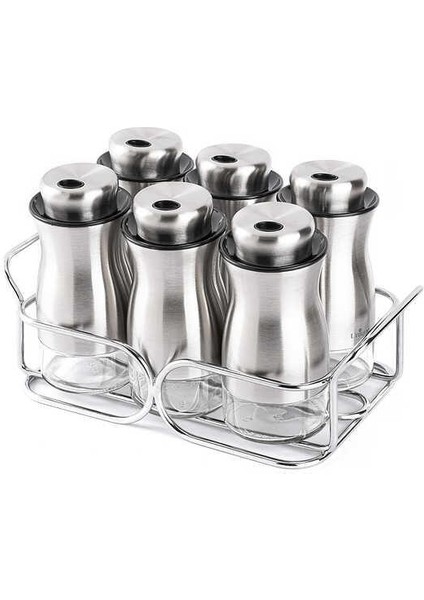 7 Parça Yatay Standlı Cam Baharatlık Seti