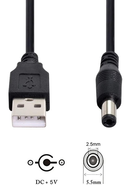 USB 5.5 mm 2.5 mm Kablo USB Standart Uç Dc Kablo 5.5 mm 2.5 mm 1 Metre USB Kablo indirimleri