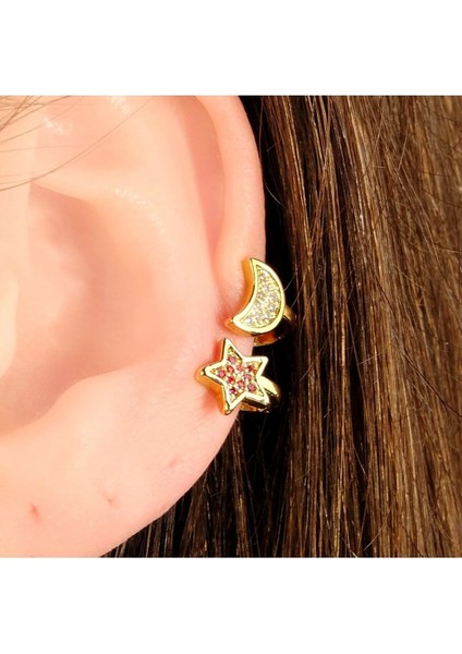 Kadın Ay Yıldız Taşlı Earcuff