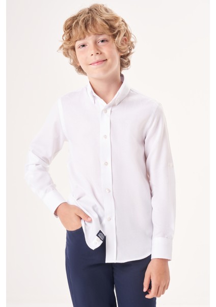 Regular Fit Yaka Düğmeli Beyaz Erkek Çocuk Gömlek GM23Y231162_D01