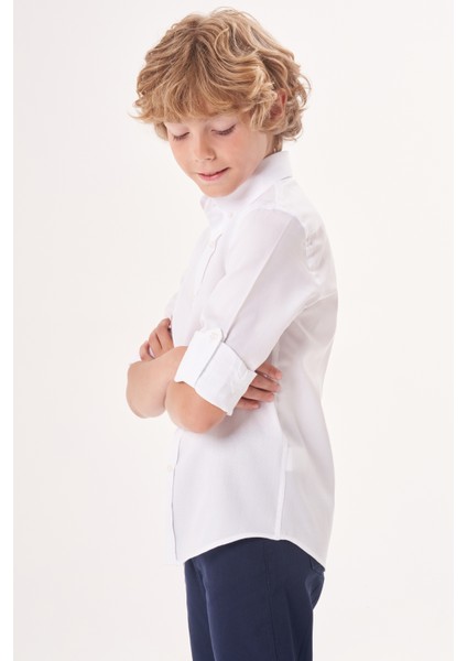 Regular Fit Yaka Düğmeli Beyaz Erkek Çocuk Gömlek GM23Y231162_D01