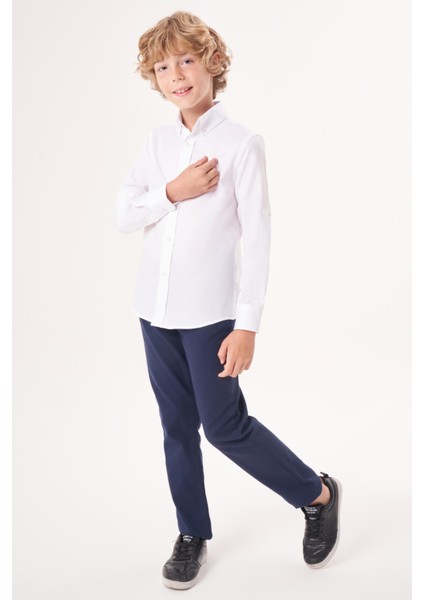 Regular Fit Yaka Düğmeli Beyaz Erkek Çocuk Gömlek GM23Y231162_D01