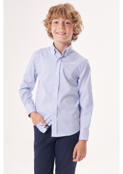 Regular Fit Yaka Düğmeli Mavi Erkek Çocuk Gömlek GM23Y231161_D35
