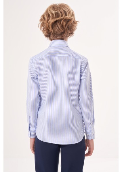 Regular Fit Yaka Düğmeli Mavi Erkek Çocuk Gömlek GM23Y231161_D35
