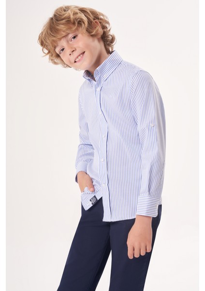 Regular Fit Yaka Düğmeli Mavi Erkek Çocuk Gömlek GM23Y231161_D35