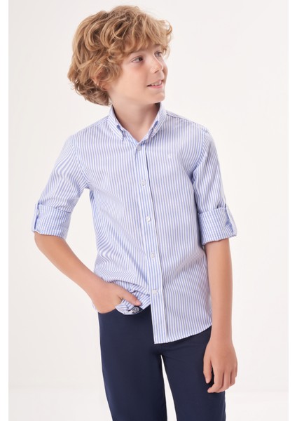 Regular Fit Yaka Düğmeli Mavi Erkek Çocuk Gömlek GM23Y231161_D35