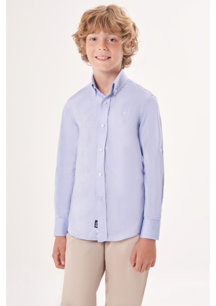 Regular Fit Yaka Düğmeli Mavi Erkek Çocuk Gömlek GM23Y231162_D35