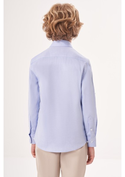 Regular Fit Yaka Düğmeli Mavi Erkek Çocuk Gömlek GM23Y231162_D35