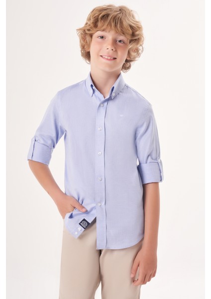 Regular Fit Yaka Düğmeli Mavi Erkek Çocuk Gömlek GM23Y231162_D35