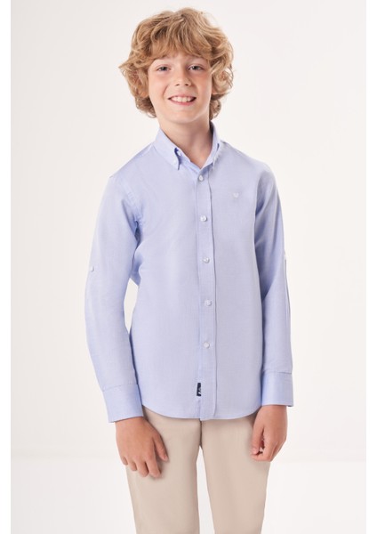 Regular Fit Yaka Düğmeli Mavi Erkek Çocuk Gömlek GM23Y231162_D35