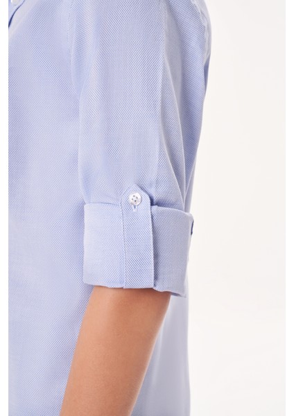 Regular Fit Yaka Düğmeli Mavi Erkek Çocuk Gömlek GM23Y231162_D35