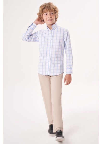 Regular Fit Yaka Düğmeli Mavi Erkek Çocuk Gömlek GM23Y231169_D35