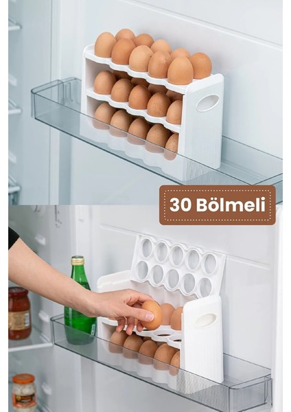 30 Bölmeli Yumurta Kutusu 3 Katlı Yumurtalık Buzdolabı Organizeri Saklama Kabı