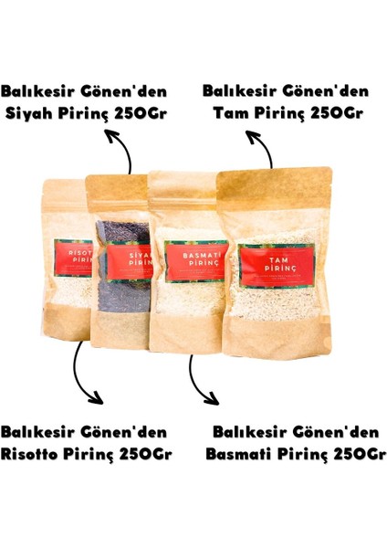 Pirinç Deneme Paketi 4lü Basmati Siyah Risotto Tam Pirinç Yöresel Gurme Bakliyat Seti