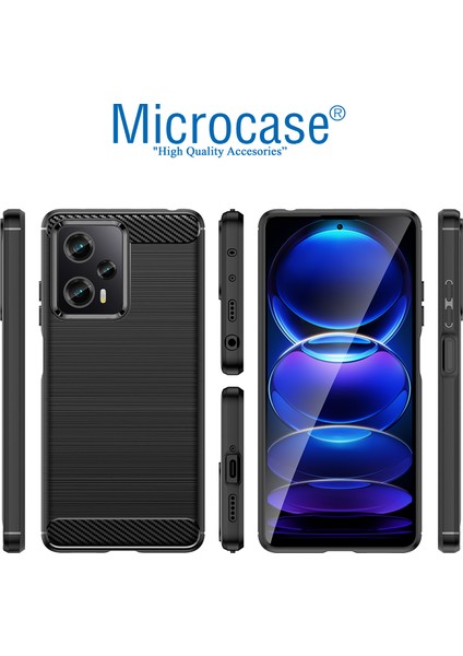 Xiaomi Poco F5 / Redmi Note 12 Turbo Brushed Carbon Fiber Silikon Kılıf - Siyah AL3332