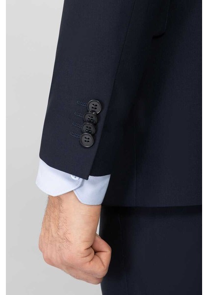 Slim Fit Duz Yeleklı Takım Elbıse Lacivert