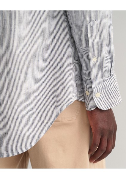 Gant Erkek Beyaz Regular Fit Düğmeli Yaka Çizgili Keten Gömlek 3230081.110 indirimleri
