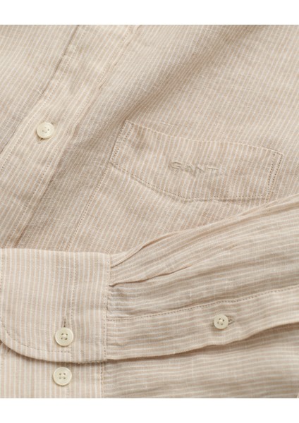 Gant Erkek Bej Regular Fit Düğmeli Yaka Çizgili Keten Gömlek 3230081.277 fiyatları