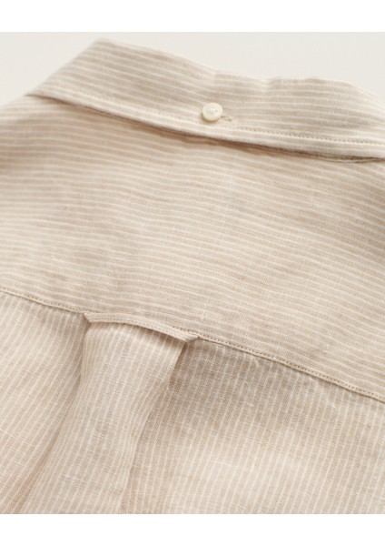 Gant Erkek Bej Regular Fit Düğmeli Yaka Çizgili Keten Gömlek 3230081.277 modelleri