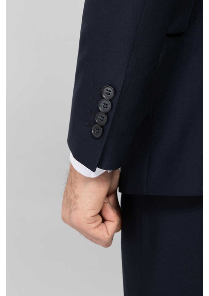 Slim Fit Duz Yeleklı Takım Elbıse Lacivert
