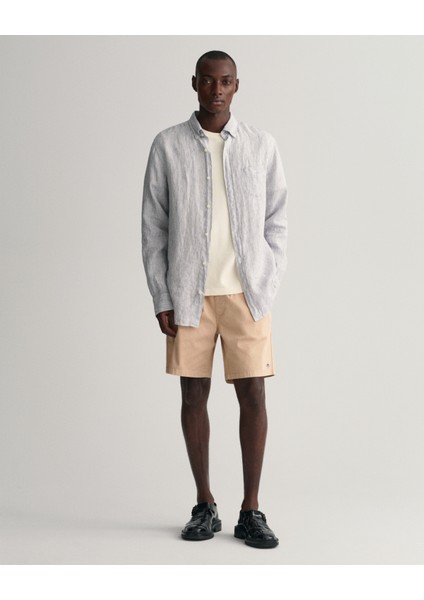 Gant Erkek Beyaz Regular Fit Düğmeli Yaka Çizgili Keten Gömlek 3230081.110