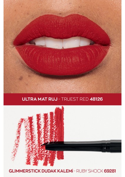 Ultra Mat Ruj Truest Red ve Glimmerstick Dudak Kalemi Ruby Shock Paketi