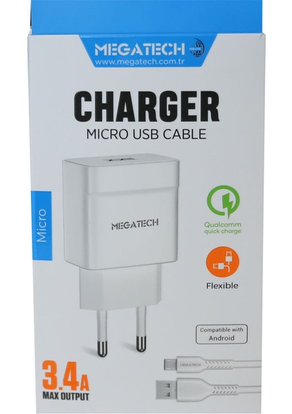 Cc-03 3.4A Micro USB Kablo+ Ev Şarj Adaptörü Hızlı Şarj