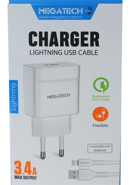 Cc-03 3.4A Lightning USB Kablo + Ev Şarj Adaptörü Hızlı Şarj