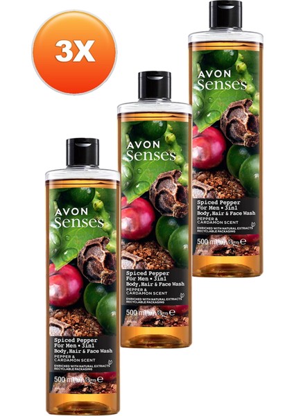 Senses Spiced Pepper Karabiber ve Kakule Kokulu Erkekler İçin Duş Jeli 500 ml Üçlü Set fiyatları